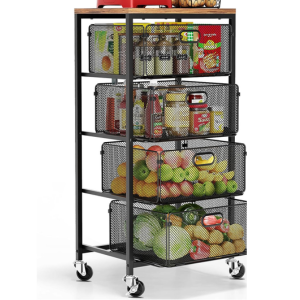 Wooden Top Rolling Kitchen Cart w/4-Drawers
