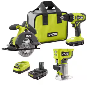 Ryobi 18V Drill, Circular Saw & Router w/Batteries & Charger