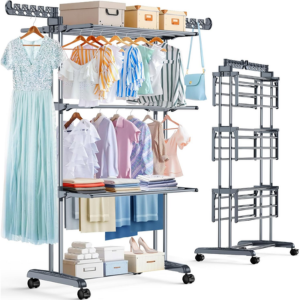 Rolling 4-Tier Folding Clothes Drying Rack