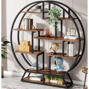 Industrial 14-Shelf Round Bookcase