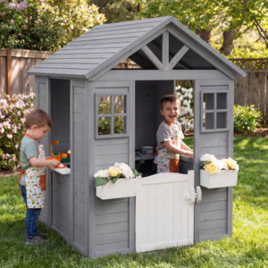 Costway Kid's Wood Cottage Playhouse w/Accessories