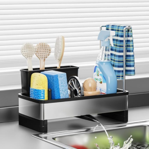 Stainless Steel Sink Caddy w/Drain Spout