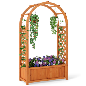 Wood Raised Garden Bed w/Trellis