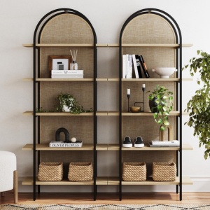Set of 2 Rattan Arched Open Bookcase
