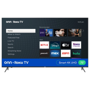 onn 75” Class 4K UHD LED Frameless Roku Smart TV