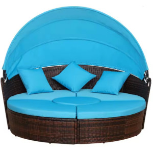 4-Piece Rattan Patio Convertible Daybed w/Canopy