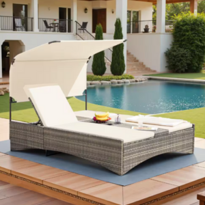 Wicker Outdoor Day Bed w/Removable Canopy & Cushions
