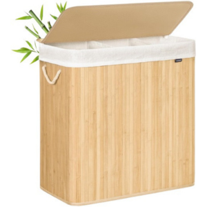 Songmics 3-Section 39-Gal. Bamboo Laundry Hamper w/Lid