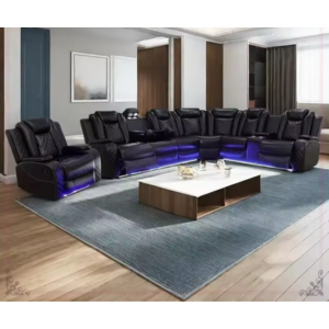 L-Shape Leather Power Reclining Sectional w/LED Lighting
