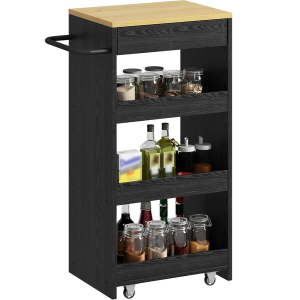 Rolling 4-Tier Wood Storage Kitchen Cart