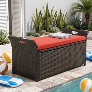 Cushioned Steel Outdoor Storage Bench