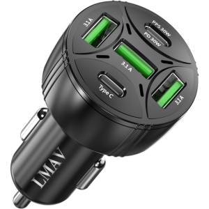 5-Port 75W USB-C Car Charger Adapter