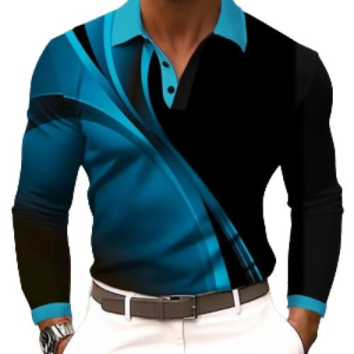 Men's Geometric Long Sleeve Polo Shirt