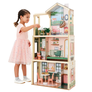 Wood Pop-Up Dollhouse w/Accessories