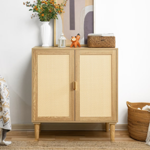 Double Door Rattan Storage Cabinet