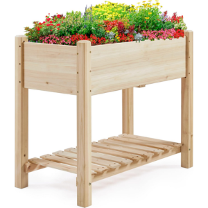 Raised Wooden Garden Bed w/Storage