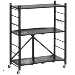 3-Tier Foldable Metal Storage Shelf w/Wheels