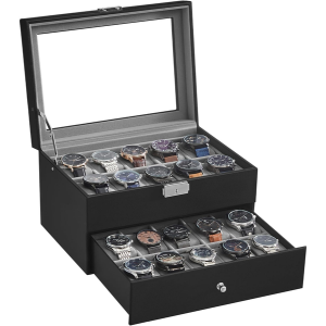 Songmics 20-Slot Watch Box w/Glass Lid