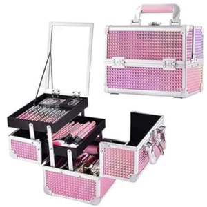 Portable Cosmetic Organizer w/2-Trays & Mirror