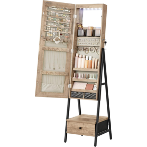 Lockable Mirror Jewelry Cabinet w/LED Light