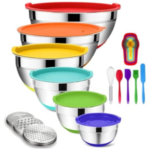 20-Piece Stainless Steel Multicolor Mixing Bowls Set