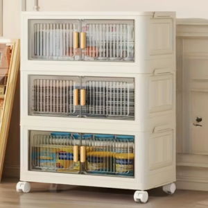 3-Floor Stackable Rolling Storage Cabinet w/Doors