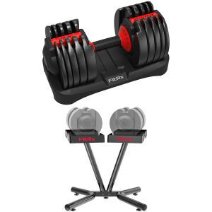 FitRx 5-52.5lbs. Adjustable Dumbbell Set w/Rack