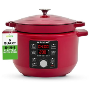 Nutrichef 6Qt. Enamel Cast Iron Electric Dutch Oven