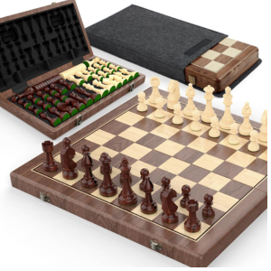 Wood Foding Magnetic Chess & Checkers Set