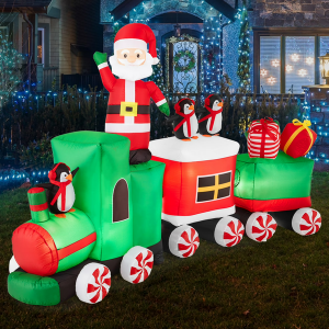 Pre-Lit Inflatable Christmas Train & Animated Santa Claus