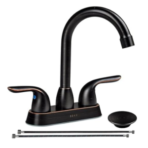 2-Handle Bathroom Sink Faucet w/Pop-up Drain Stopper & Deck Plate