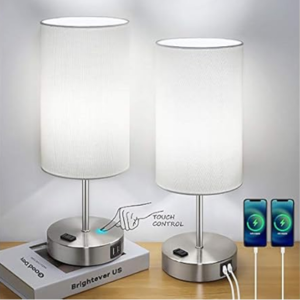 Brightever 2-Pack Touch Table Lamps w/USB Ports