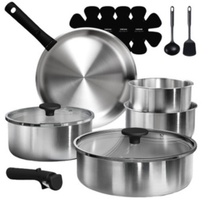 Carote 15-Piece Stainless Steel Cookware Set w/Detachable Handles