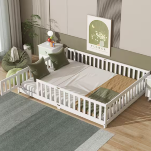 Nestfair Wood Frame Queen Platform Bed w/Guardrails