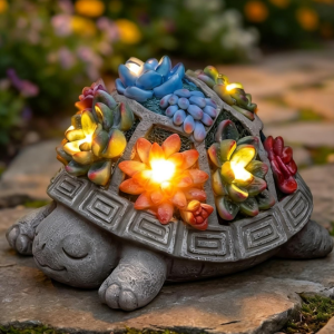 Garden Solar Turtle Decor w/Succulent & 7 LED Lights
