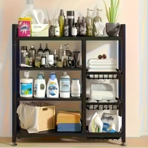 Freestanding 4-Tier Shelf w/Baskets