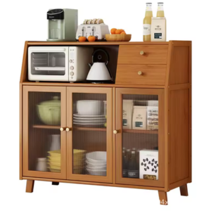 Bamboo Wood Sideboard Buffet Display Cabinet