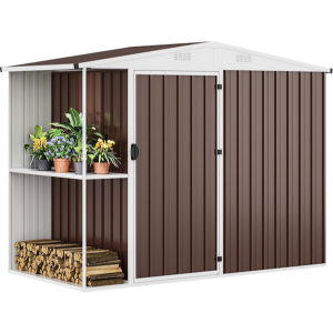 Metal 8' Lockable Outdoor Storage Shed w/Rack