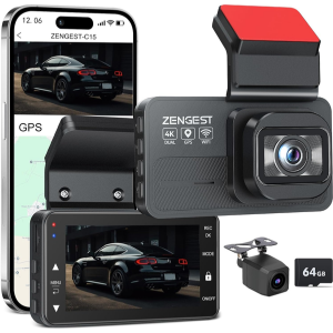 4K+1080P 5G WiFi Dual Dash Cam w/64GB Card