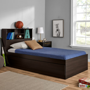Your Zone Twin Storage Bed w/Bookcase Headboard