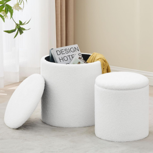 Set of 2 Upholstered Storage Ottomans