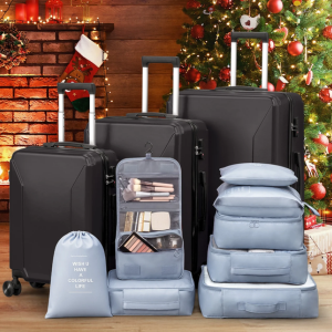 3-Piece Hardside Spinner Luggage Set w/8-Packing Cubes