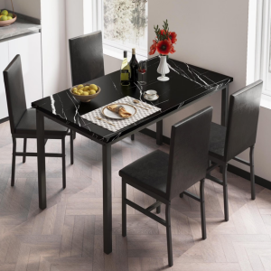 Faux Marble 5-Piece Dining Table Set