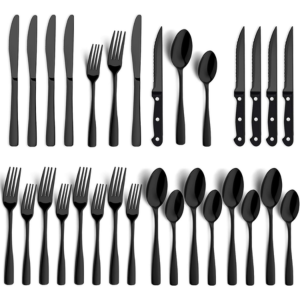 24-Piece Black Stainless Steel Silverware Set
