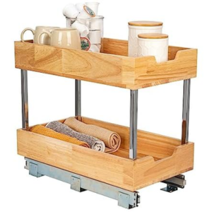 Wood 2-Tier Sliding Cabinet Organizer