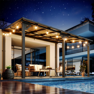 Outdoor 14' Metal Pergola w/Sloped Roof Gazebo