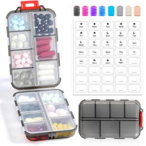 14-Compartment Travel Pill Organizer w/Labels