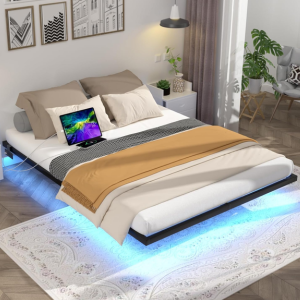 Full Floating LED Bed Frame w/Charging Station