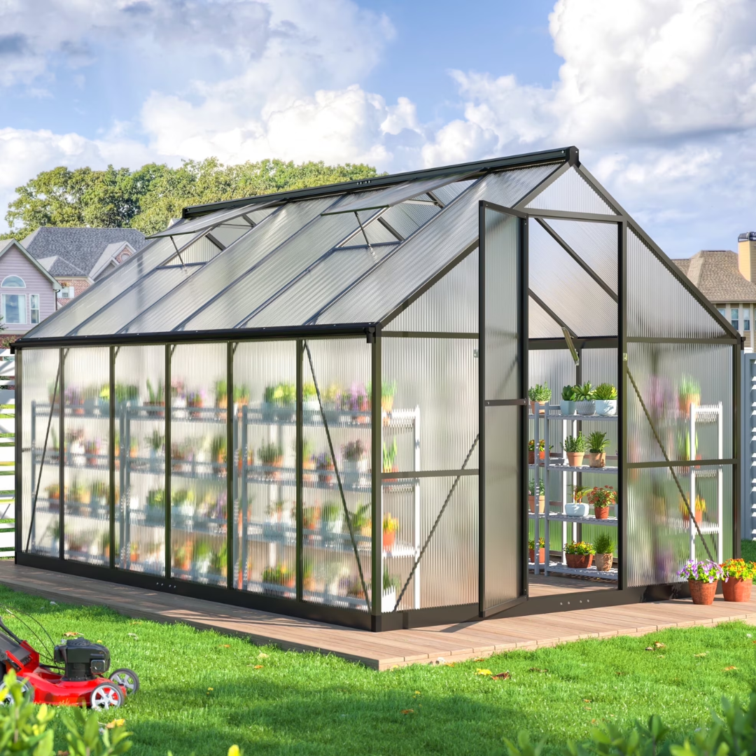 Outdoor 12' x 8' Walk-in Polycarbonate Greenhouse