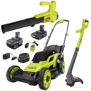 Ryobi One+ Cordless Push Lawn Mower, String Trimmer & Blower Kit w/Batteries